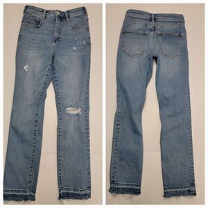 Pilcro Anthropologie Jeans Sz 27 High Rise Cigarette Stretch Distressed Raw Hem